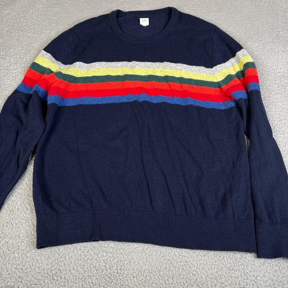 MERINO WOOL Blend Sweater Mens Extra Large Striped Pullover Long Sleeve Knit Gap
